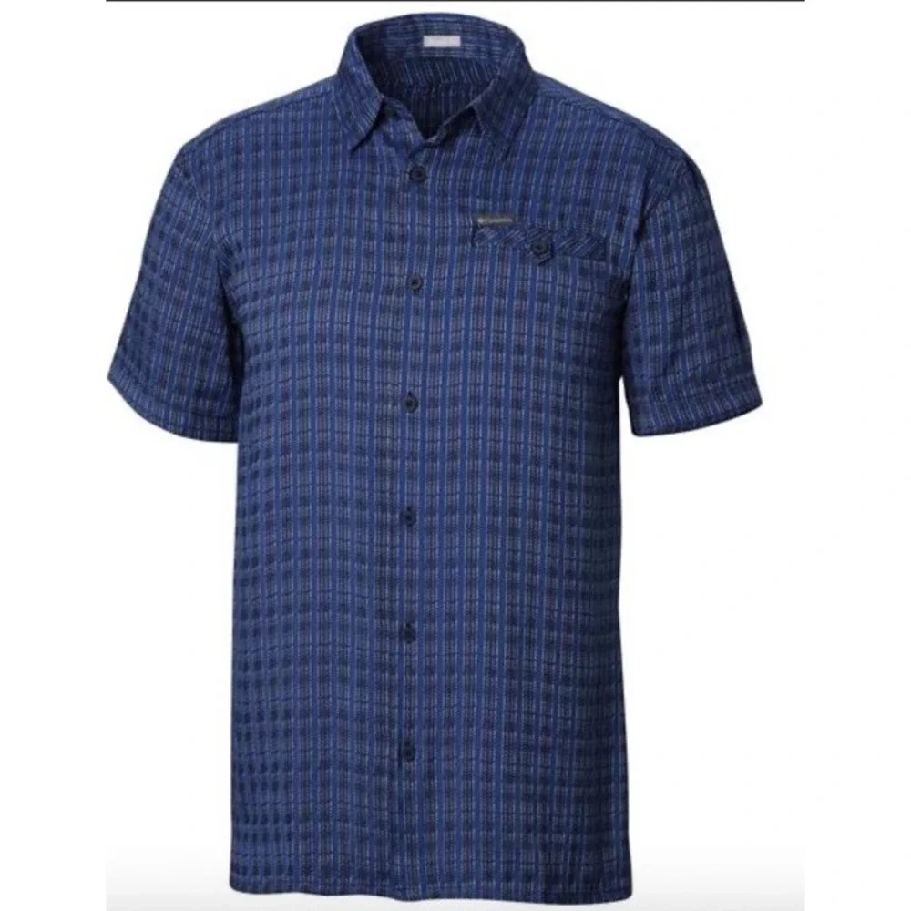 Columbia Mens Declination Trail II  Button Up Short Sleeve‎ Outdoor Blue Size XL